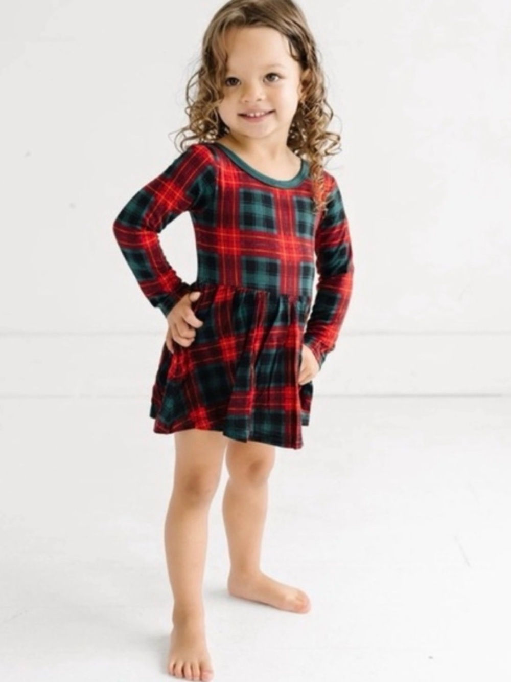 Little Sleepies Holiday Plaid Twirl Dress | Size 3T | Bamboo